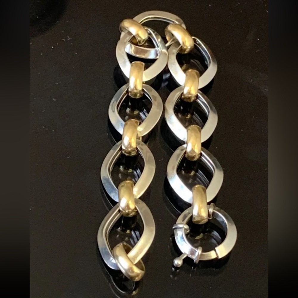 14k Big Links Two Tone Bracelet - Picture 3 of 5